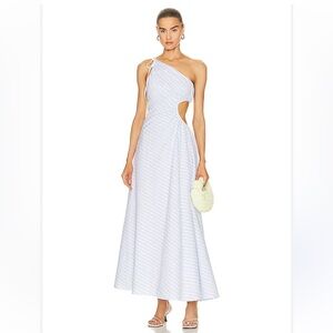 STAUD Jayla Cutout Maxi Dress in White and Blue - size Small